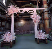 Load image into Gallery viewer, White wood arbour &amp; 4 x Boho blush romantic flowers - HIRE ONLY
