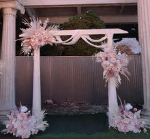 Load image into Gallery viewer, White wood arbour &amp; 4 x Boho blush romantic flowers - HIRE ONLY
