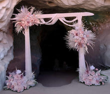 Load image into Gallery viewer, White wood arbour &amp; 4 x Boho blush romantic flowers - HIRE ONLY
