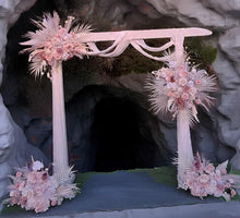 Load image into Gallery viewer, White wood arbour &amp; 4 x Boho blush romantic flowers - HIRE ONLY

