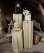 Load image into Gallery viewer, Set of 3 ribbed boho plinths / cake stands - HIRE ONLY
