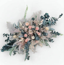 Load image into Gallery viewer, Green Neutral &amp; Pink Flowers – Welcome sign / easel / small backdrop flowers - HIRE ONLY
