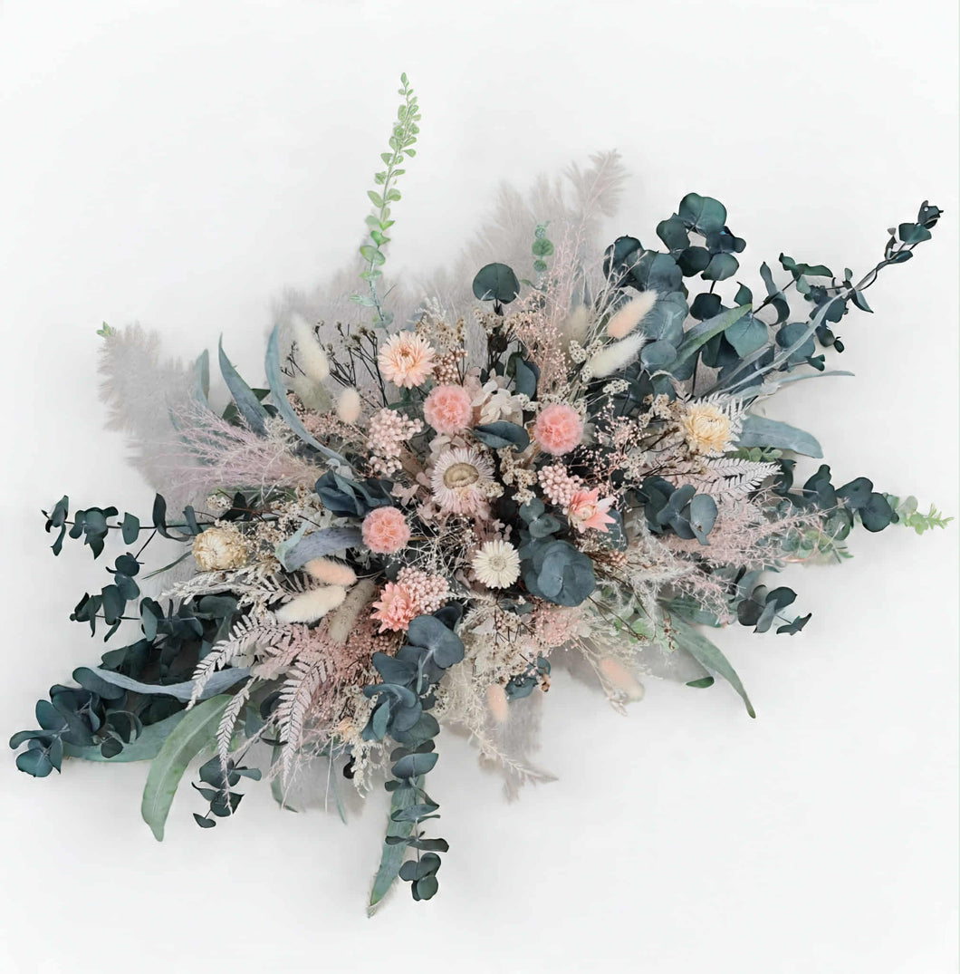 Green Neutral & Pink Flowers – Welcome sign / easel / small backdrop flowers - HIRE ONLY