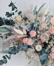 Load image into Gallery viewer, Green Neutral &amp; Pink Flowers – Welcome sign / easel / small backdrop flowers - HIRE ONLY
