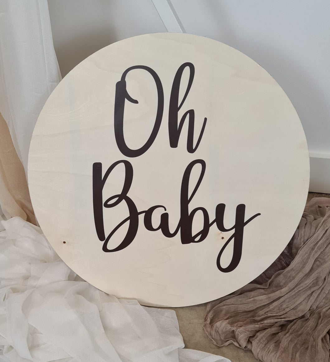 Baby shower double sided wood round - HIRE ONLY