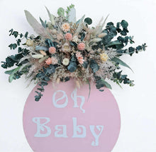 Load image into Gallery viewer, Baby shower green / pink flowers &amp; easel - Oh Baby - Welcome sign - HIRE ONLY
