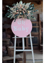 Load image into Gallery viewer, Baby shower green / pink flowers &amp; easel - Oh Baby - Welcome sign - HIRE ONLY
