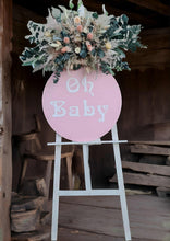 Load image into Gallery viewer, Baby shower green / pink flowers &amp; easel - Oh Baby - Welcome sign - HIRE ONLY
