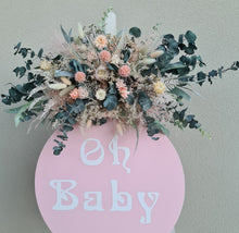 Load image into Gallery viewer, Baby shower green / pink flowers &amp; easel - Oh Baby - Welcome sign - HIRE ONLY

