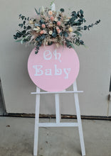 Load image into Gallery viewer, Baby shower green / pink flowers &amp; easel - Oh Baby - Welcome sign - HIRE ONLY
