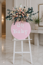 Load image into Gallery viewer, Baby shower green / pink flowers &amp; easel - Oh Baby - Welcome sign - HIRE ONLY
