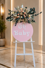 Load image into Gallery viewer, Baby shower green / pink flowers &amp; easel - Oh Baby - Welcome sign - HIRE ONLY
