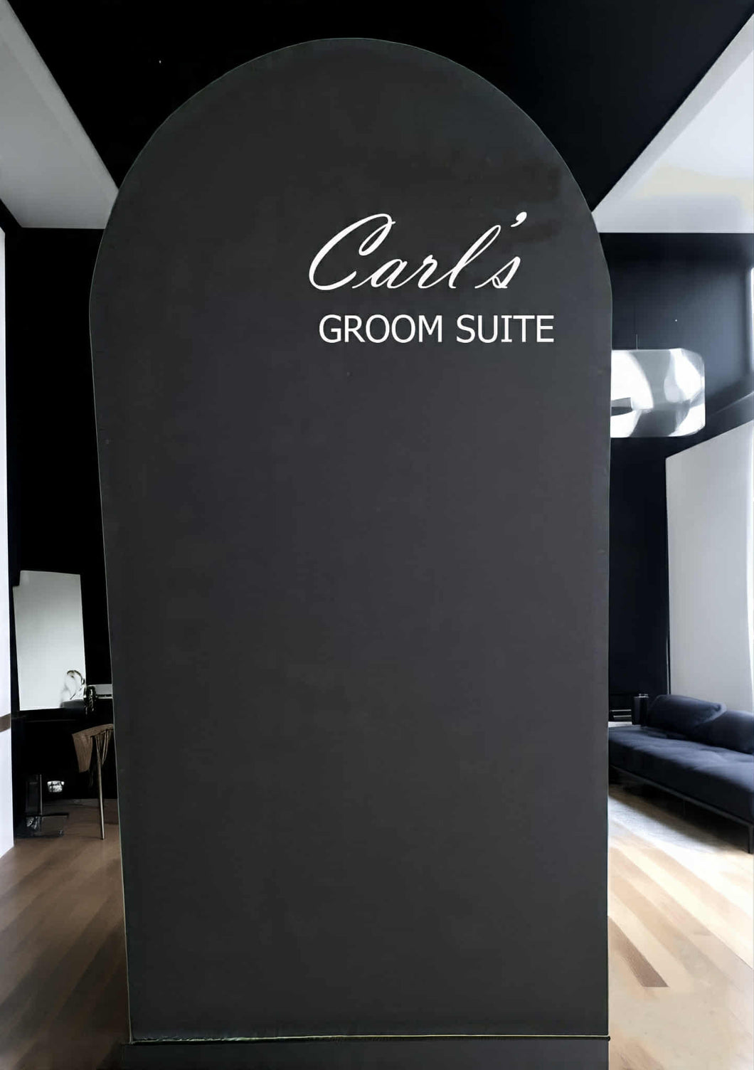 Groom’s Suite / Preparation Room Black arch backdrop – 1.83m tall - HIRE ONLY