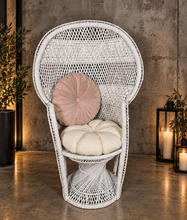 Load image into Gallery viewer, White peacock chair with cushions MEDIUM - HIRE ONLY
