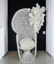Load image into Gallery viewer, Bride &amp; Groom White peacock chairs with flowers - HIRE ONLY
