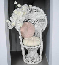 Load image into Gallery viewer, Bride &amp; Groom White peacock chairs with flowers - HIRE ONLY
