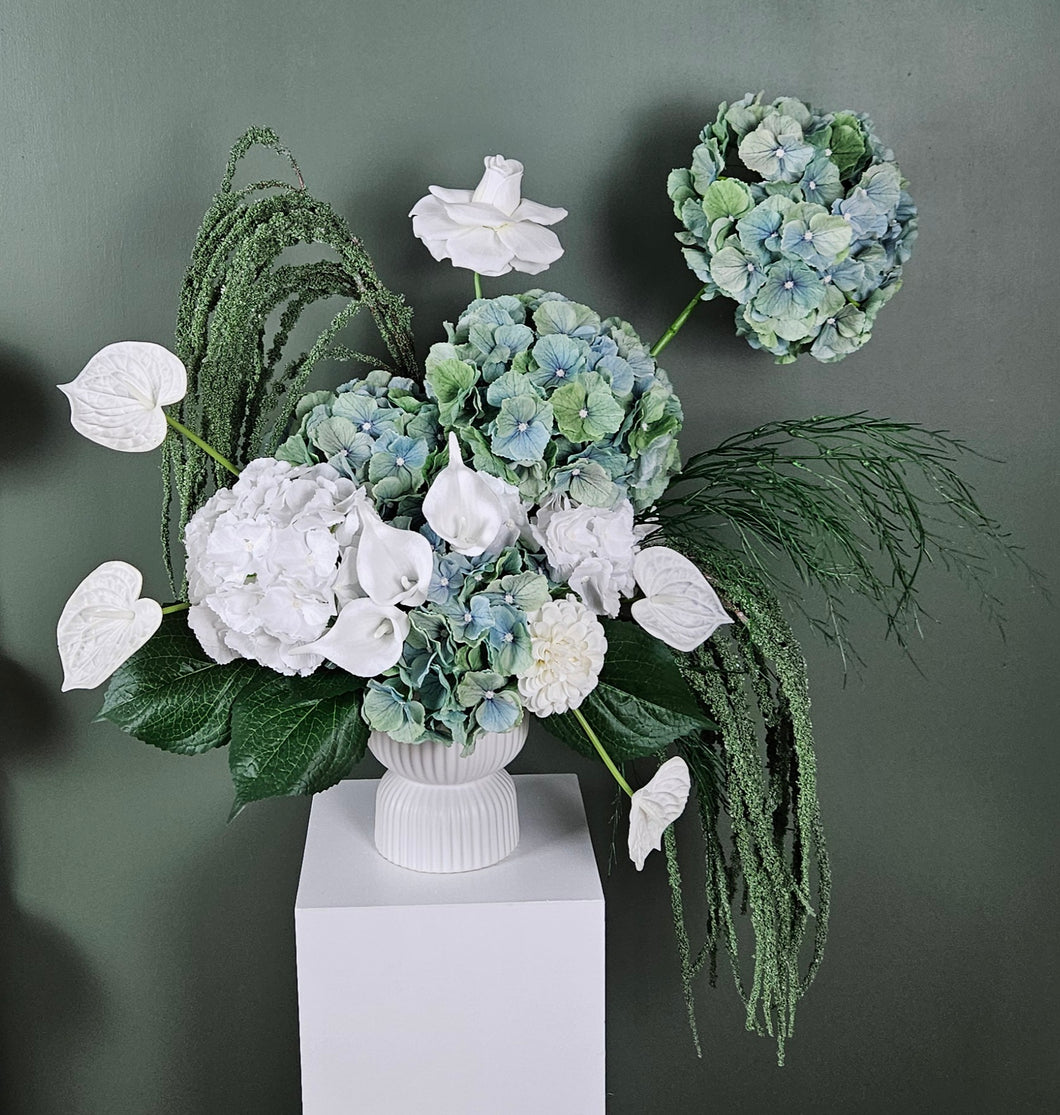 Popular green & white floor / plinth / table flowers - HIRE ONLY