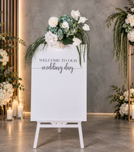 Load image into Gallery viewer, Green &amp; white flowers event welcome sign - HIRE ONLY
