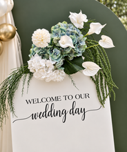 Load image into Gallery viewer, Green &amp; white flowers event welcome sign - HIRE ONLY
