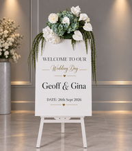 Load image into Gallery viewer, Green &amp; white flowers event welcome sign - HIRE ONLY
