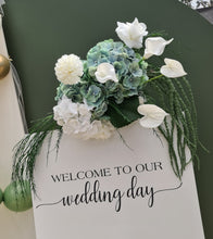 Load image into Gallery viewer, Green &amp; white flowers event welcome sign - HIRE ONLY
