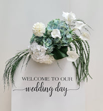 Load image into Gallery viewer, Green &amp; white flowers event welcome sign - HIRE ONLY
