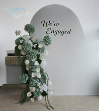Load image into Gallery viewer, White arch &amp; 3 x green &amp; white flowers - HIRE ONLY
