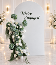 Load image into Gallery viewer, White arch &amp; 3 x green &amp; white flowers - HIRE ONLY
