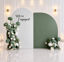 Load image into Gallery viewer, White &amp; Olive arch &amp; 4 x green &amp; white flowers
