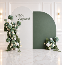 Load image into Gallery viewer, White &amp; Olive arch &amp; 4 x green &amp; white flowers
