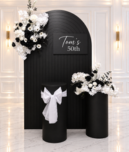 Load image into Gallery viewer, Black ripple arch, 2 x flowers &amp; 2 x plinths - HIRE ONLY
