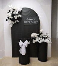 Load image into Gallery viewer, Black ripple arch, 2 x flowers &amp; 2 x plinths - HIRE ONLY
