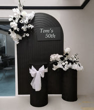 Load image into Gallery viewer, Black ripple arch, 2 x flowers &amp; 2 x plinths - HIRE ONLY
