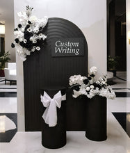 Load image into Gallery viewer, Black ripple arch, 2 x flowers &amp; 2 x plinths - HIRE ONLY
