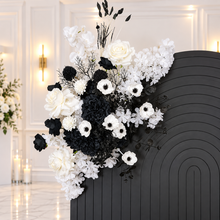 Load image into Gallery viewer, Black &amp; white package - 2 x Black arch, 2 x flowers &amp; 2 x plinths - HIRE ONLY
