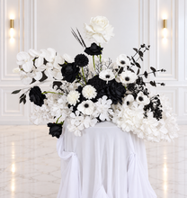 Load image into Gallery viewer, Black &amp; white package - 2 x Black arch, 2 x flowers &amp; 2 x plinths - HIRE ONLY

