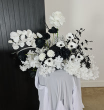 Load image into Gallery viewer, Black &amp; white package - 2 x Black arch, 2 x flowers &amp; 2 x plinths - HIRE ONLY

