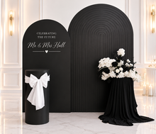 Load image into Gallery viewer, Black &amp; white package - 2 x Black arch, 2 x flowers &amp; 2 x plinths - HIRE ONLY
