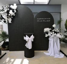 Load image into Gallery viewer, Black &amp; white package - 2 x Black arch, 2 x flowers &amp; 2 x plinths - HIRE ONLY

