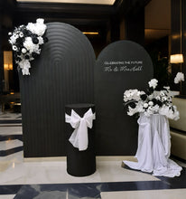 Load image into Gallery viewer, Black &amp; white package - 2 x Black arch, 2 x flowers &amp; 2 x plinths - HIRE ONLY

