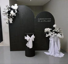 Load image into Gallery viewer, Black &amp; white package - 2 x Black arch, 2 x flowers &amp; 2 x plinths - HIRE ONLY
