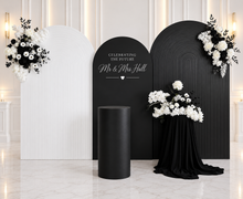 Load image into Gallery viewer, Black &amp; white package - 3 x arch, 3 x flowers &amp; 2 x plinths - HIRE ONLY

