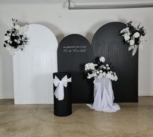 Load image into Gallery viewer, Black &amp; white package - 3 x arch, 3 x flowers &amp; 2 x plinths - HIRE ONLY
