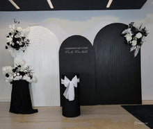 Load image into Gallery viewer, Black &amp; white package - 3 x arch, 3 x flowers &amp; 2 x plinths - HIRE ONLY
