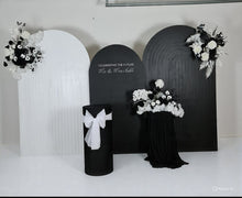 Load image into Gallery viewer, Black &amp; white package - 3 x arch, 3 x flowers &amp; 2 x plinths - HIRE ONLY
