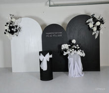 Load image into Gallery viewer, Black &amp; white package - 3 x arch, 3 x flowers &amp; 2 x plinths - HIRE ONLY
