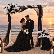 Load image into Gallery viewer, White arbour black &amp; white flowers x 2 - HIRE ONLY
