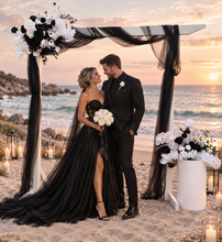 Load image into Gallery viewer, White arbour black &amp; white flowers x 2 - HIRE ONLY
