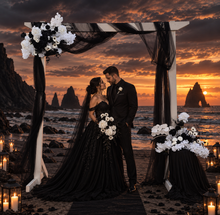 Load image into Gallery viewer, White arbour black &amp; white flowers x 2 - HIRE ONLY
