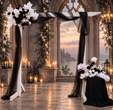 Load image into Gallery viewer, White arbour black &amp; white flowers x 2 - HIRE ONLY
